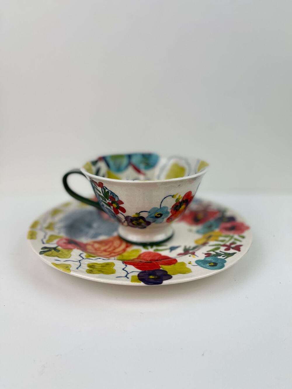 Anthropologie Estudio Flores Floral Tea Cup and Saucer Bright Floral Handpainted
